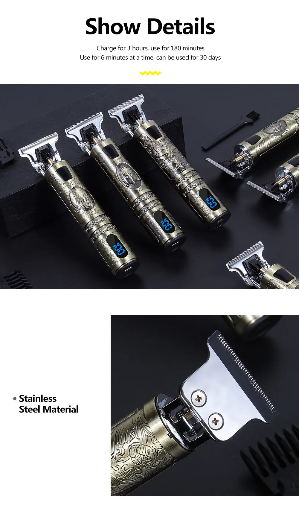 T9 LCD Vintage Cordless Hair Clipper Trimmer USB Fast Charging Portable Electric Shaver Barber Professional Hair Cutting Machine