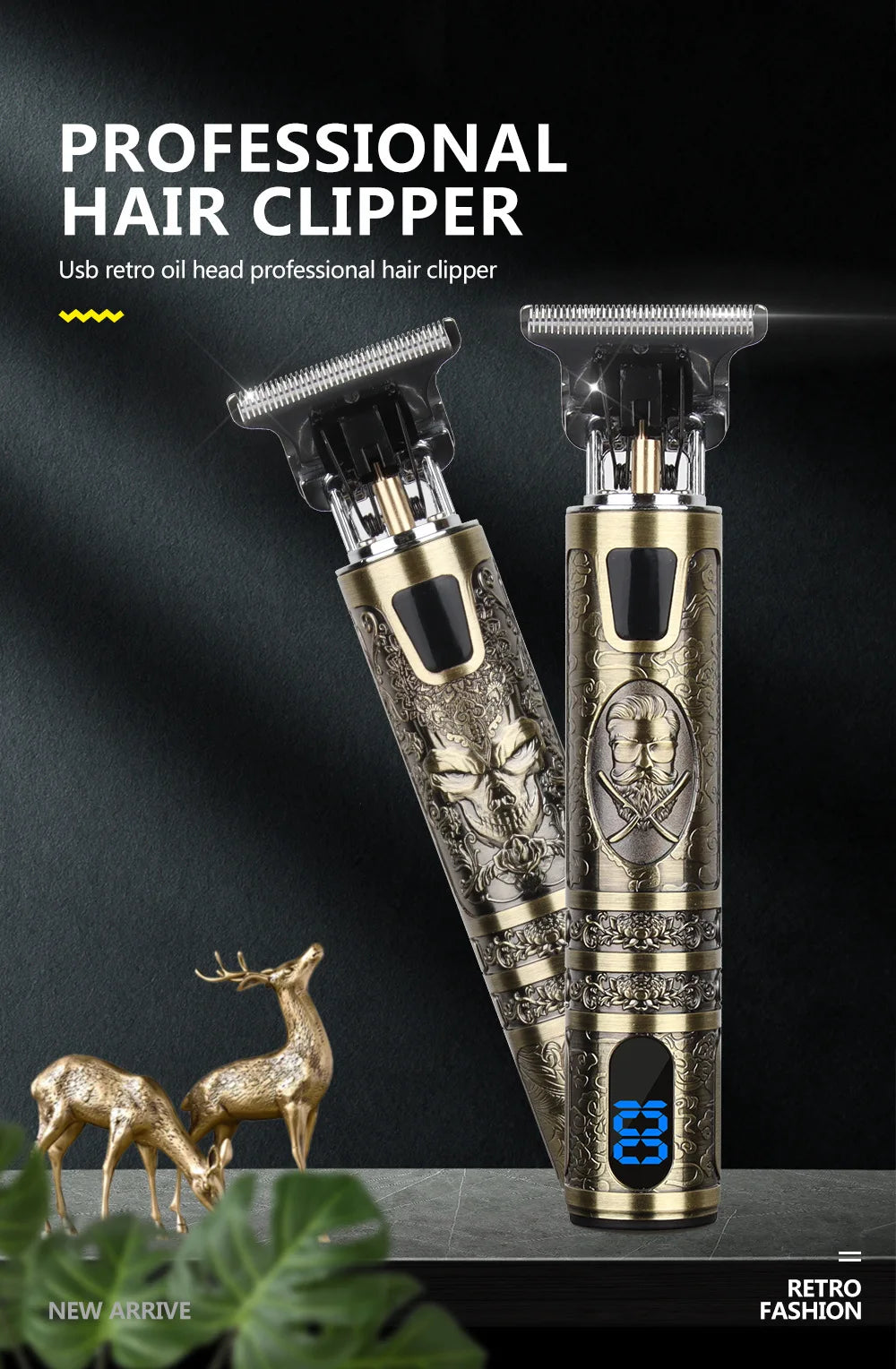 T9 LCD Vintage Cordless Hair Clipper Trimmer USB Fast Charging Portable Electric Shaver Barber Professional Hair Cutting Machine