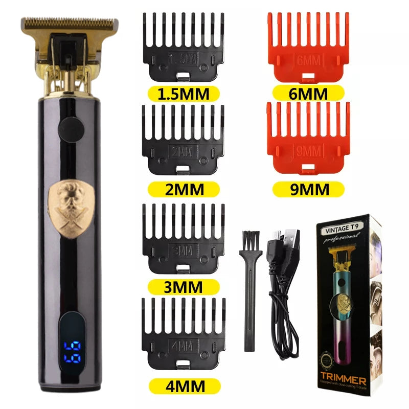 T9 LCD Vintage Cordless Hair Clipper Trimmer USB Fast Charging Portable Electric Shaver Barber Professional Hair Cutting Machine