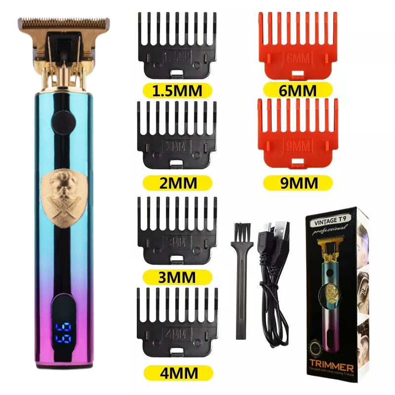 T9 LCD Vintage Cordless Hair Clipper Trimmer USB Fast Charging Portable Electric Shaver Barber Professional Hair Cutting Machine